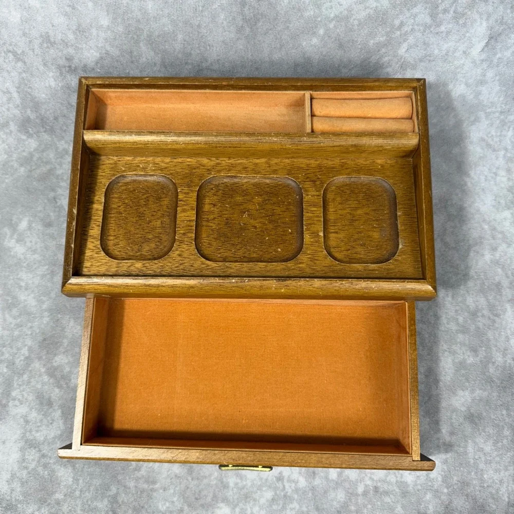 Vtg Rosalco The Commodore Wood Jewelry Box Dresser Valet Tray Organizer Drawer